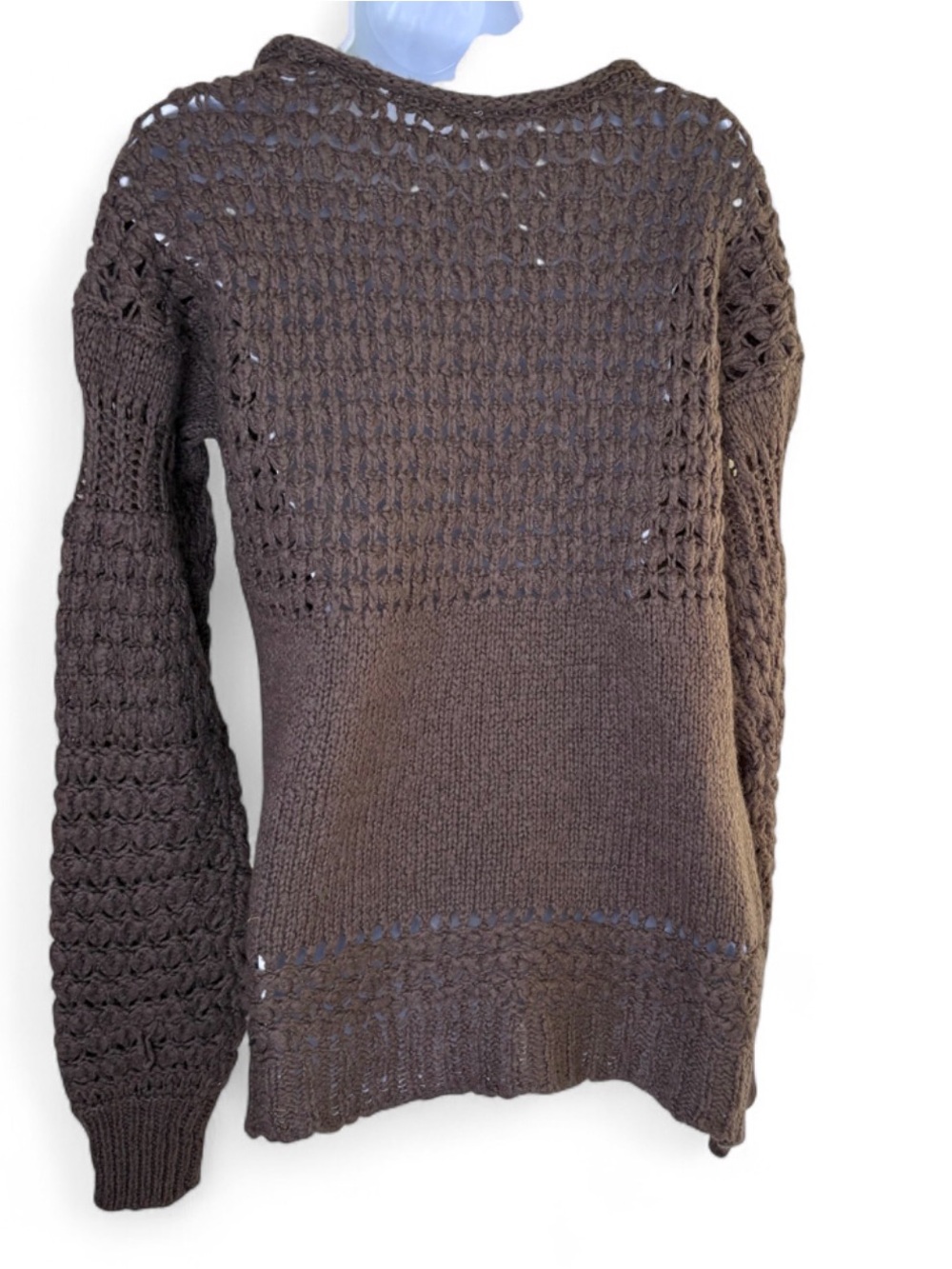 Free People Crashing Waves Pullover Sweater Sz Small Cocoa Brown Open Knit Boho - Picture 3 of 7